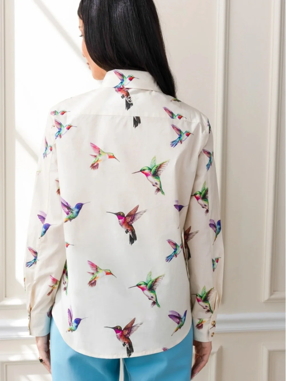 SECRETARIAT POPLIN SHIRT - HUMMINGBIRDS by CARE TUCKER - Picture 2 of 9